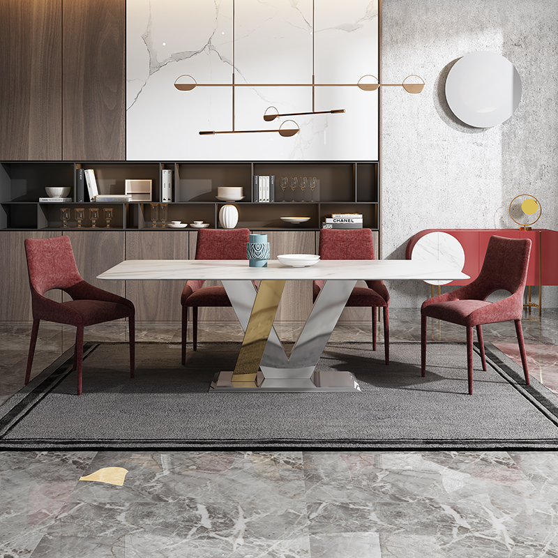 轻奢岩板餐桌现代简约设计师长方形网红ins小户型家用餐桌椅组合 - 图2