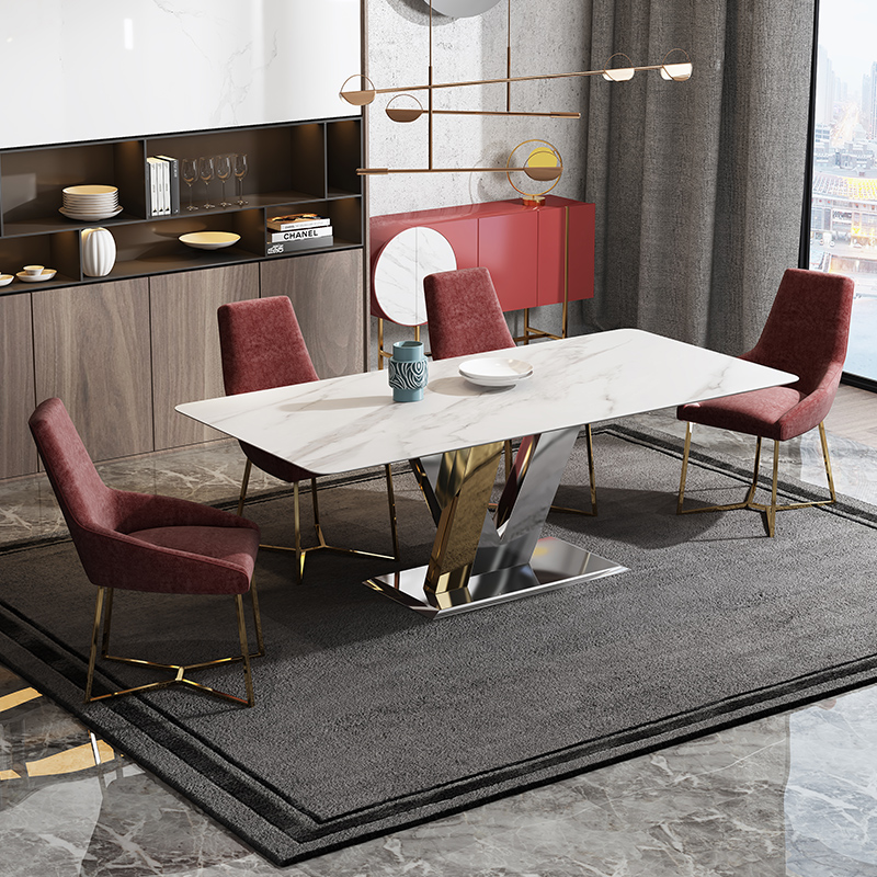 轻奢岩板餐桌现代简约设计师长方形网红ins小户型家用餐桌椅组合 - 图0