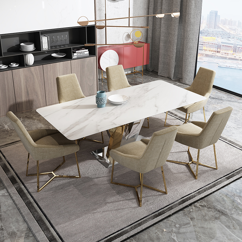 轻奢岩板餐桌现代简约设计师长方形网红ins小户型家用餐桌椅组合 - 图1