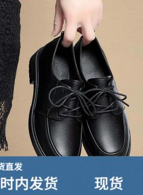 系带陂鞋女2025春季新款软陂女鞋软底通勤单鞋妈妈鞋子黑色