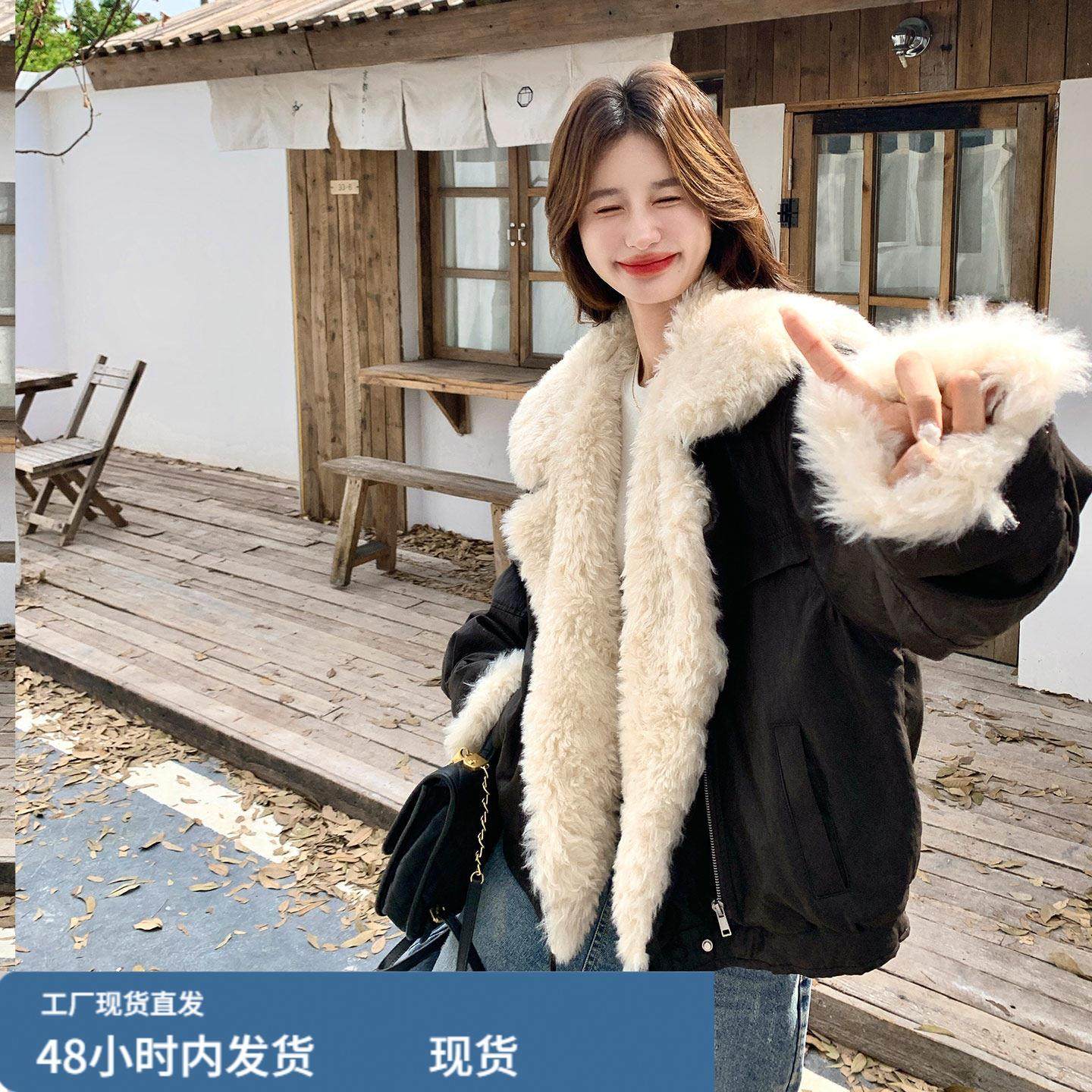 高级感毛绒拼接短款皮衣羽绒服女2025冬季韩系洋气加厚派克服外套,淘宝优惠券,粉丝福利购,淘宝优惠卷