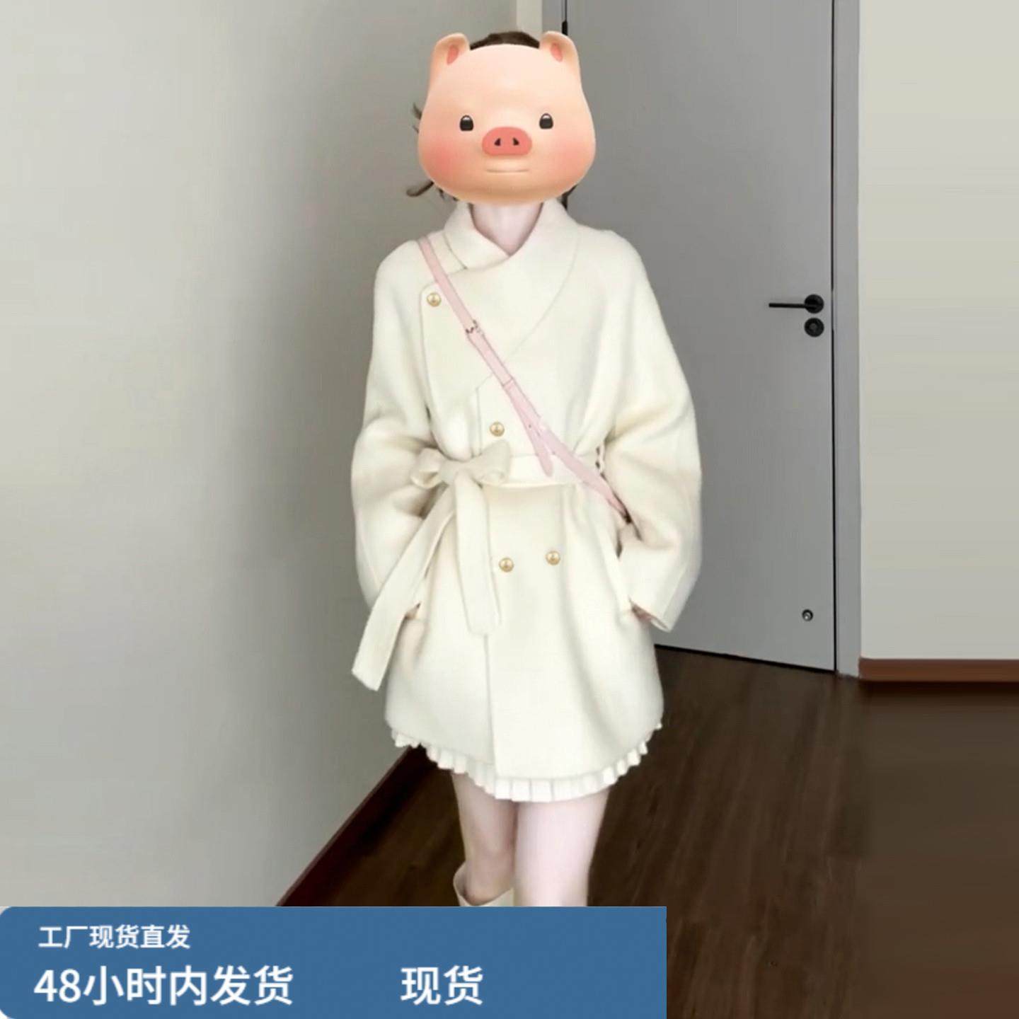 小个子千金白色短款毛呢外套女2025秋冬季新款高级感收腰斗篷大衣,淘宝优惠券,粉丝福利购,淘宝优惠卷