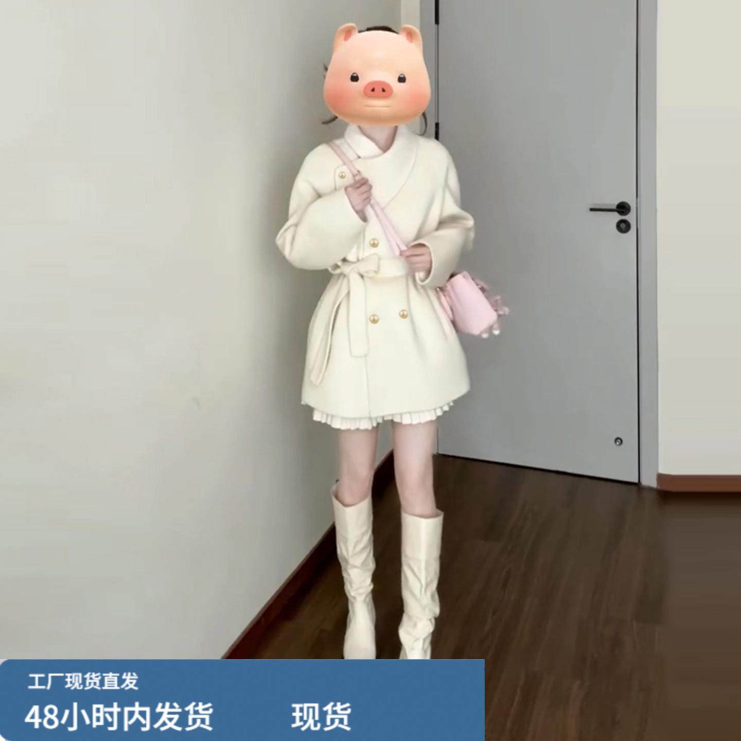 小个子千金白色短款毛呢外套女2025秋冬季新款高级感收腰斗篷大衣,淘宝优惠券,粉丝福利购,淘宝优惠卷