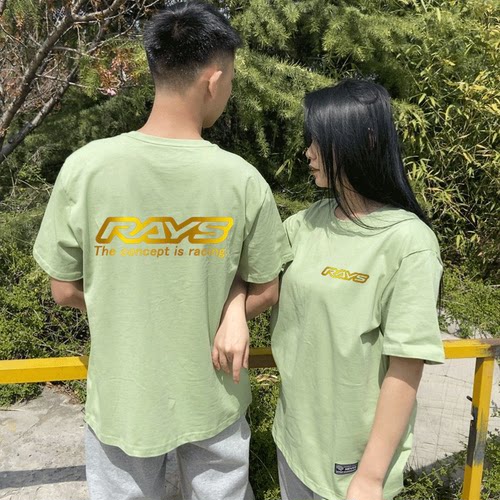 新款RAYS轮圈改装车短袖t恤衫男女纯棉半截袖体恤夏圆领上衣服 - 图2