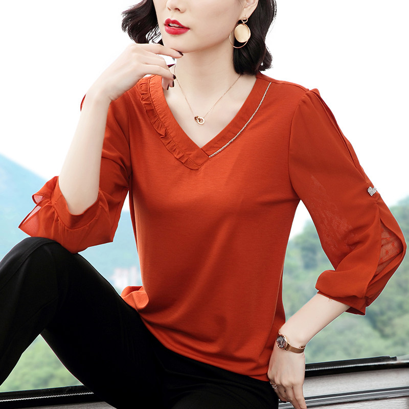 七分袖女士2020秋装新款韩版雪纺衫 inspot印点服饰蕾丝衫/雪纺衫