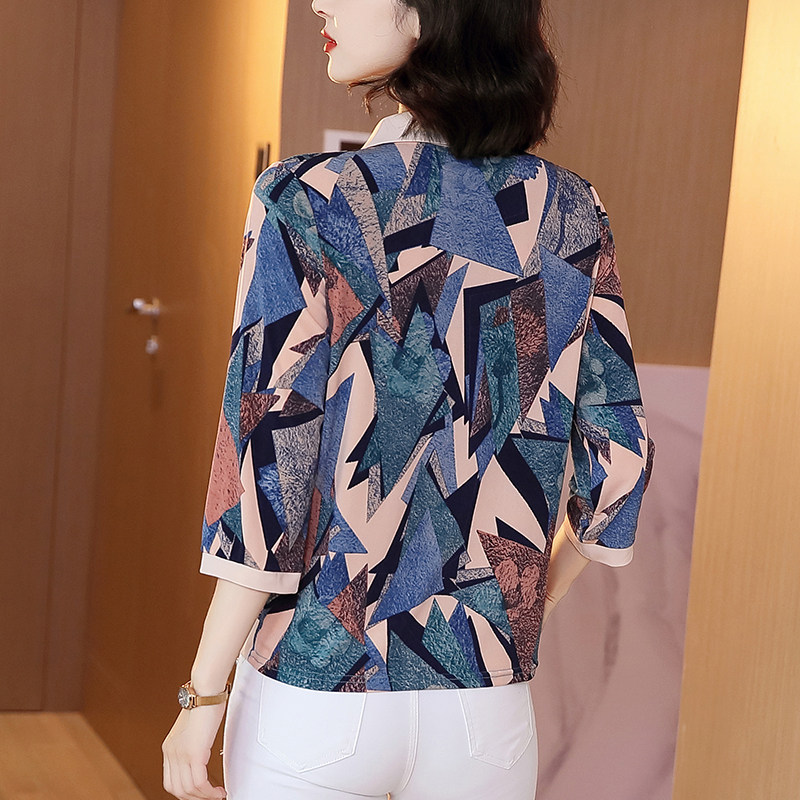 中年洋气七分袖打底衫翻领拼色t恤 inspot印点服饰T恤