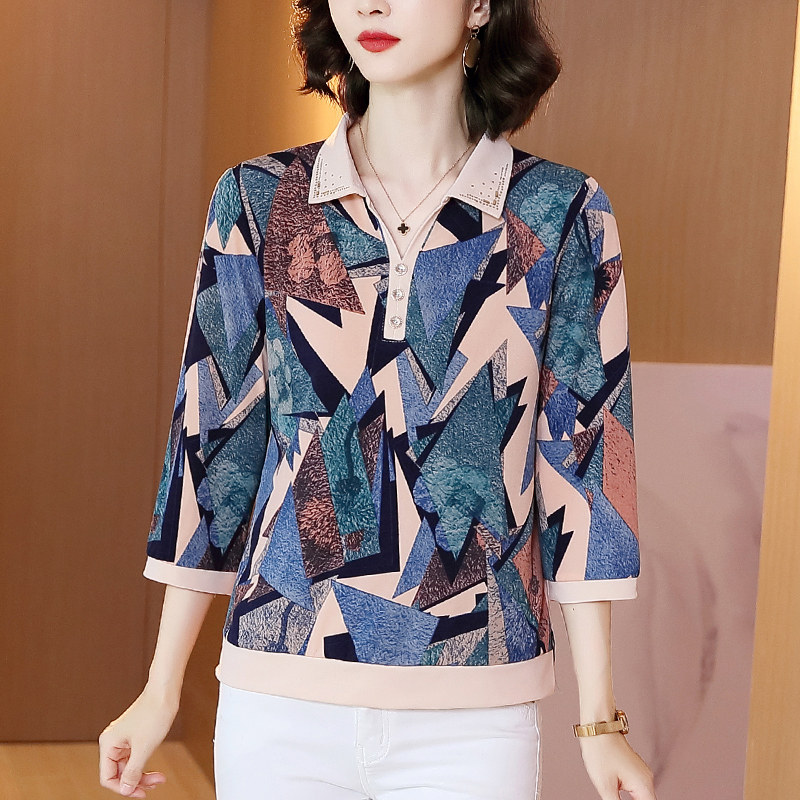 中年洋气七分袖打底衫翻领拼色t恤 inspot印点服饰T恤