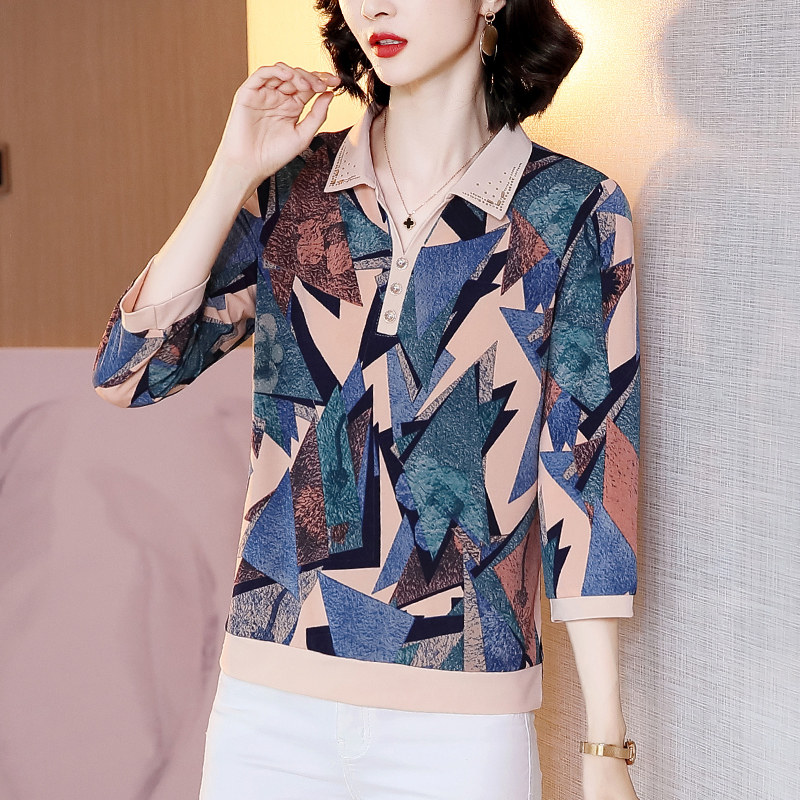 中年洋气七分袖打底衫翻领拼色t恤 inspot印点服饰T恤