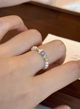 法式小众珍珠开口戒指女高级感