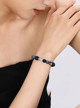 瑞士 Francesca 多宝五行水晶海蓝黑曜补金木水火土养生手链手串