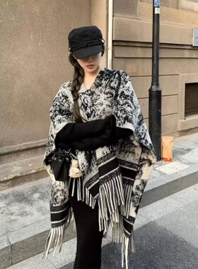 美拉德披肩围巾女高级感休闲时尚双面可戴百搭披肩办公室空调