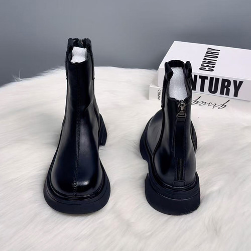 真皮羊毛马丁靴女2025秋冬新款英伦风加绒加厚切尔西百搭厚底短靴 - 图2