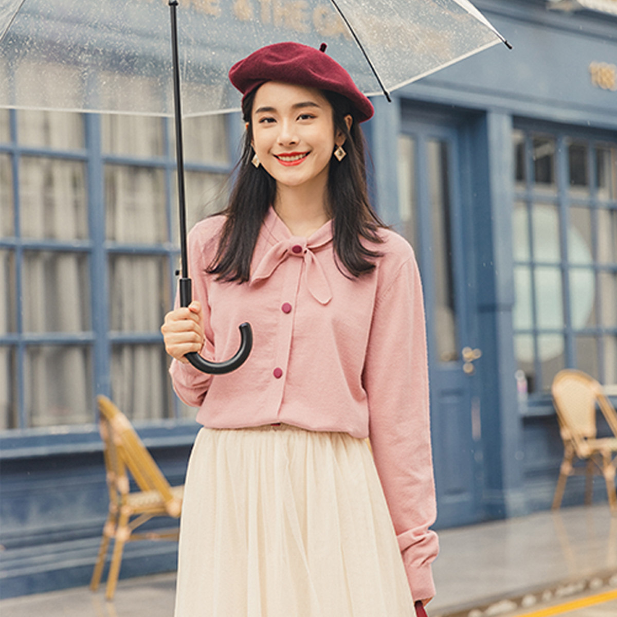 茵曼官方旗舰店打底粉色气质针织衫 茵曼翰飞毛针织衫