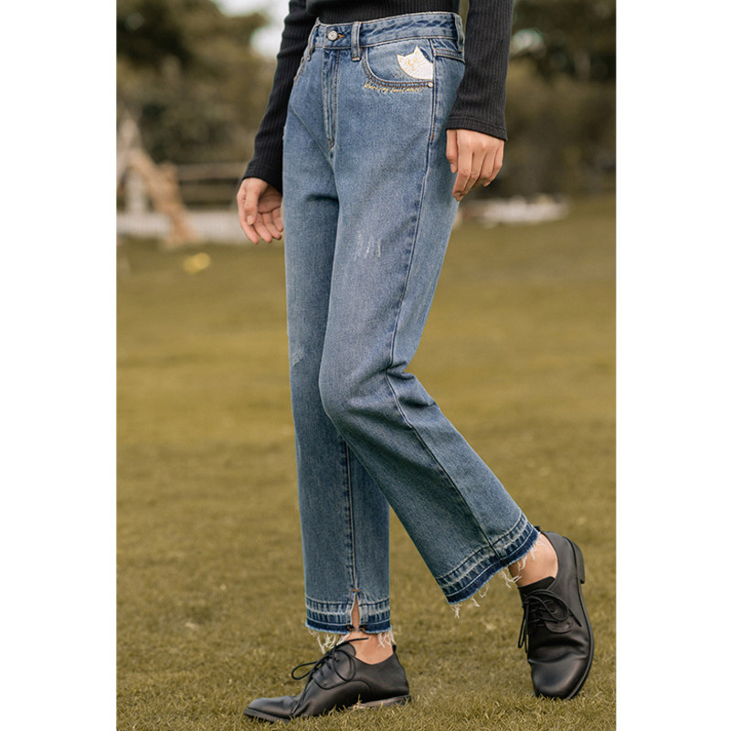 茵曼旗舰店早秋款茵蔓九分牛仔裤 茵曼翰飞牛仔裤