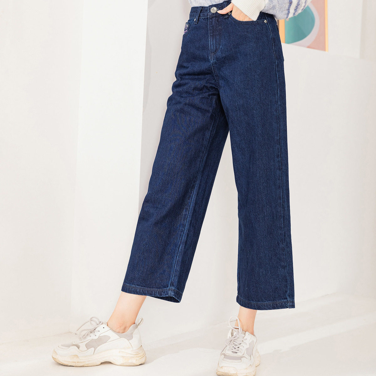 茵曼旗舰店特价清仓宽松直筒牛仔裤 茵曼翰飞牛仔裤