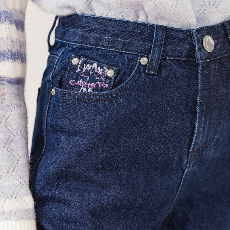 茵曼旗舰店特价清仓宽松直筒牛仔裤 茵曼翰飞牛仔裤