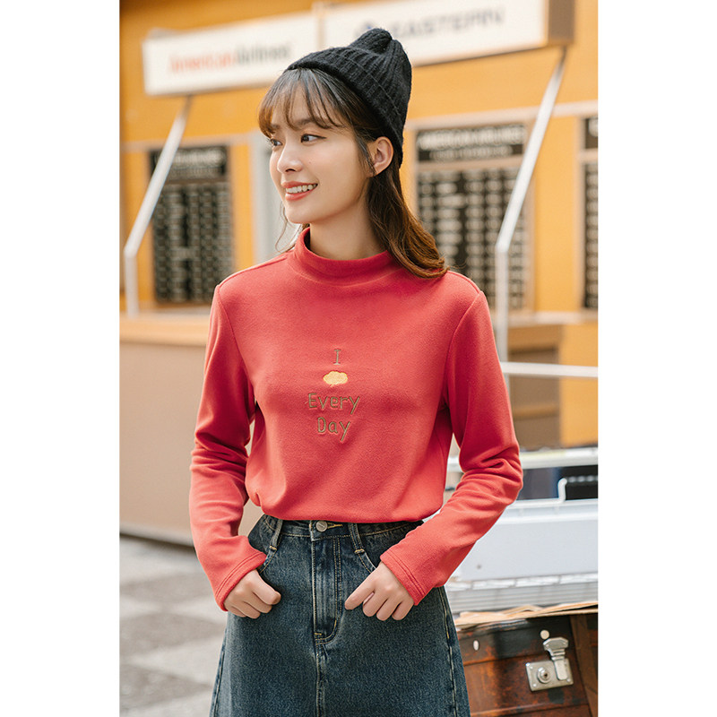 茵曼秋季ins气质长袖磨毛大t恤 茵曼翰飞T恤