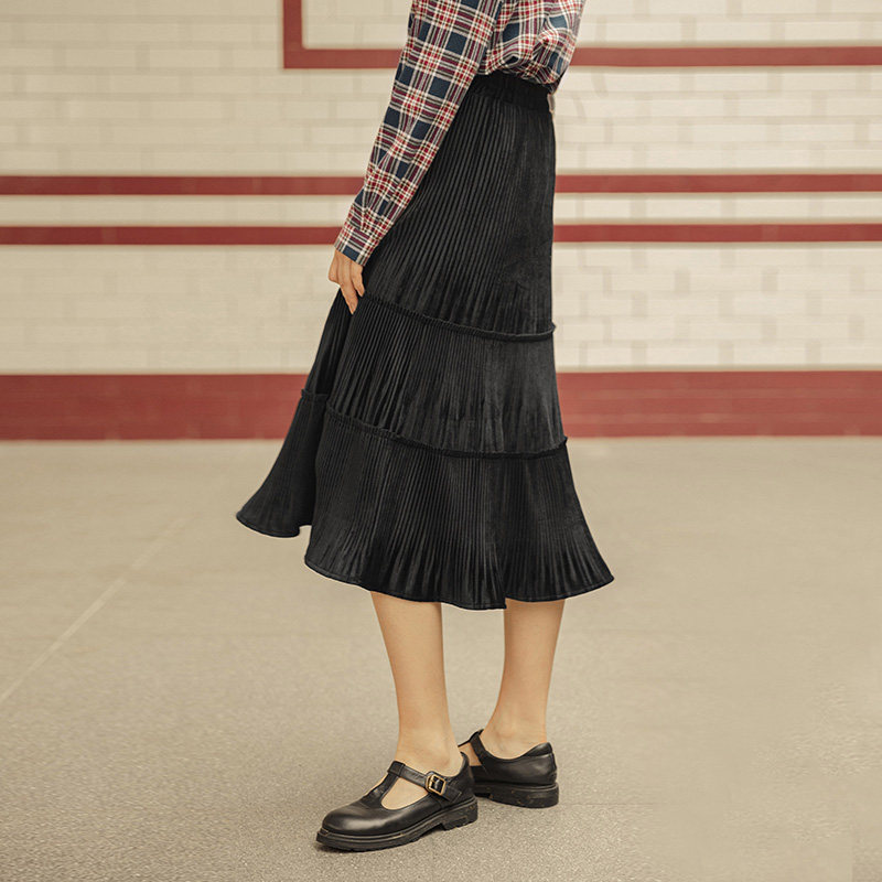 茵曼旗舰店茵蔓2020新款秋季百褶裙 茵曼翰飞半身裙