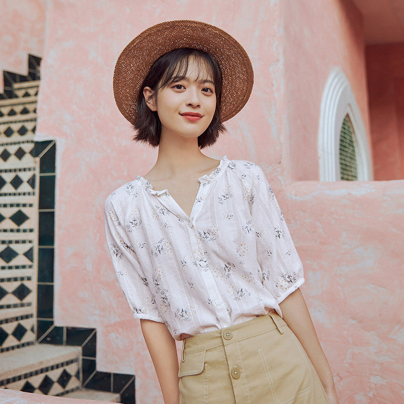 茵曼旗舰店2020夏装新款纯棉衬衫 茵曼翰飞衬衫