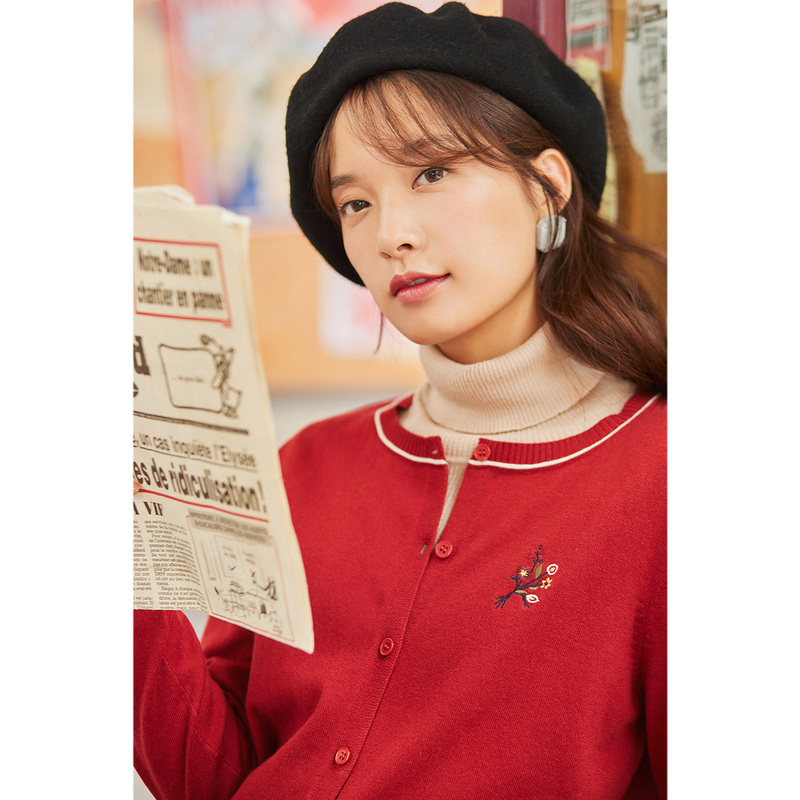 茵曼旗舰店外穿软糯开衫春秋季毛衣 茵曼翰飞毛针织衫