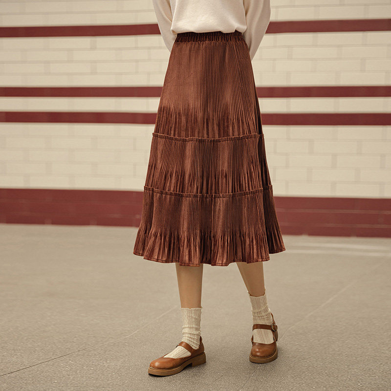 茵曼旗舰店茵蔓2020新款秋季百褶裙 茵曼翰飞半身裙