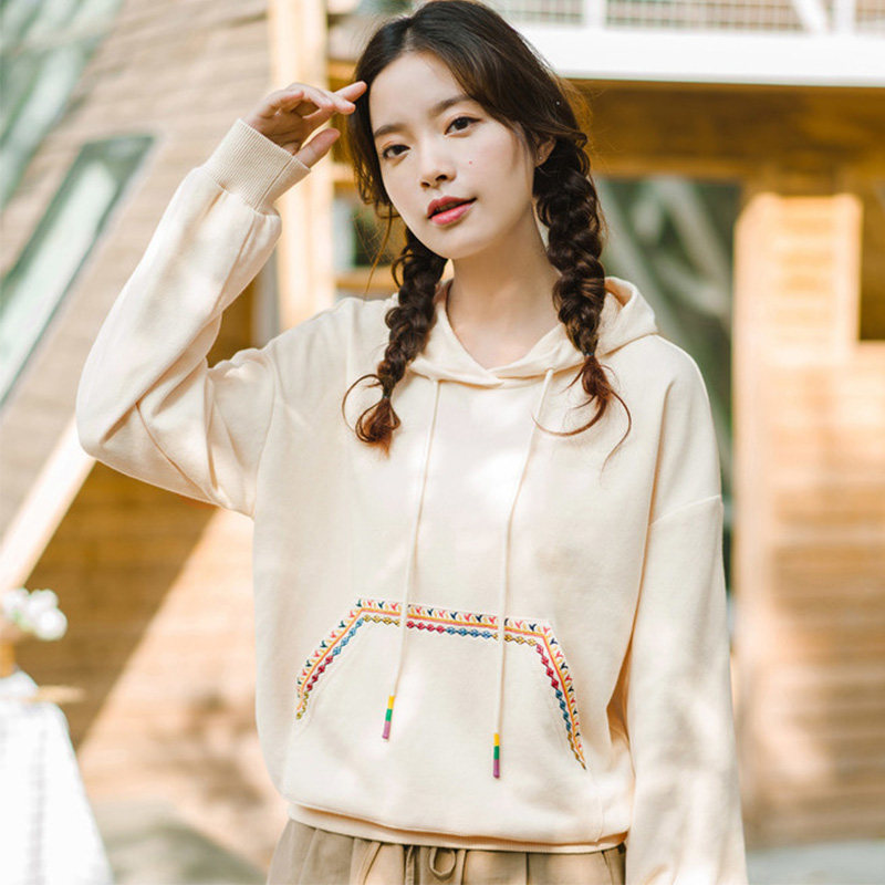 茵曼旗舰店短款小个子戴帽子卫衣 茵曼翰飞卫衣/绒衫