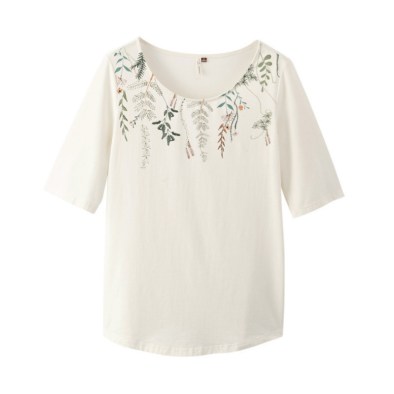 茵曼旗舰店春夏季女装短袖u领t恤 茵曼翰飞T恤