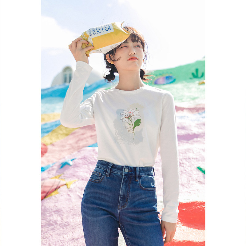 茵曼2022新款春装长袖t恤感打底衫 茵曼翰飞T恤