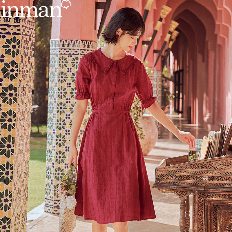 茵曼法式复古小奶紫色甜美连衣裙 茵曼翰飞连衣裙