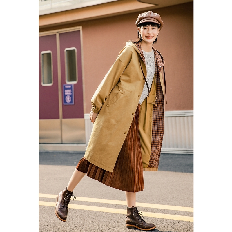 茵曼旗舰店卡其色2020新款宽松风衣 茵曼翰飞风衣