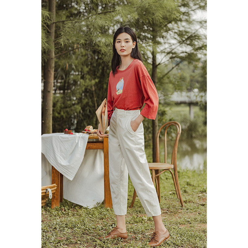 茵曼旗舰店2020秋季新款茵蔓t恤衫 茵曼翰飞T恤