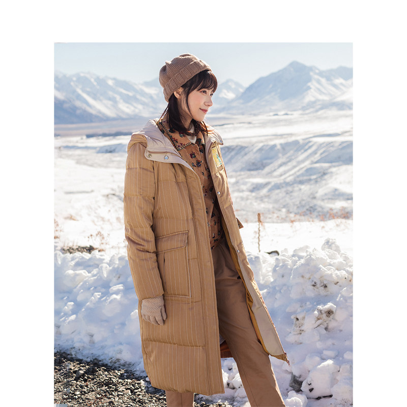 茵曼旗舰店茵蔓条纹中长款羽绒服 茵曼翰飞羽绒服