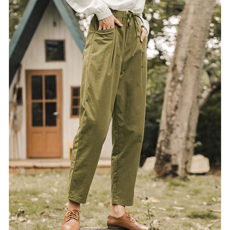 茵曼夏纯棉松紧腰宽松萝卜裤哈伦裤 茵曼翰飞休闲裤