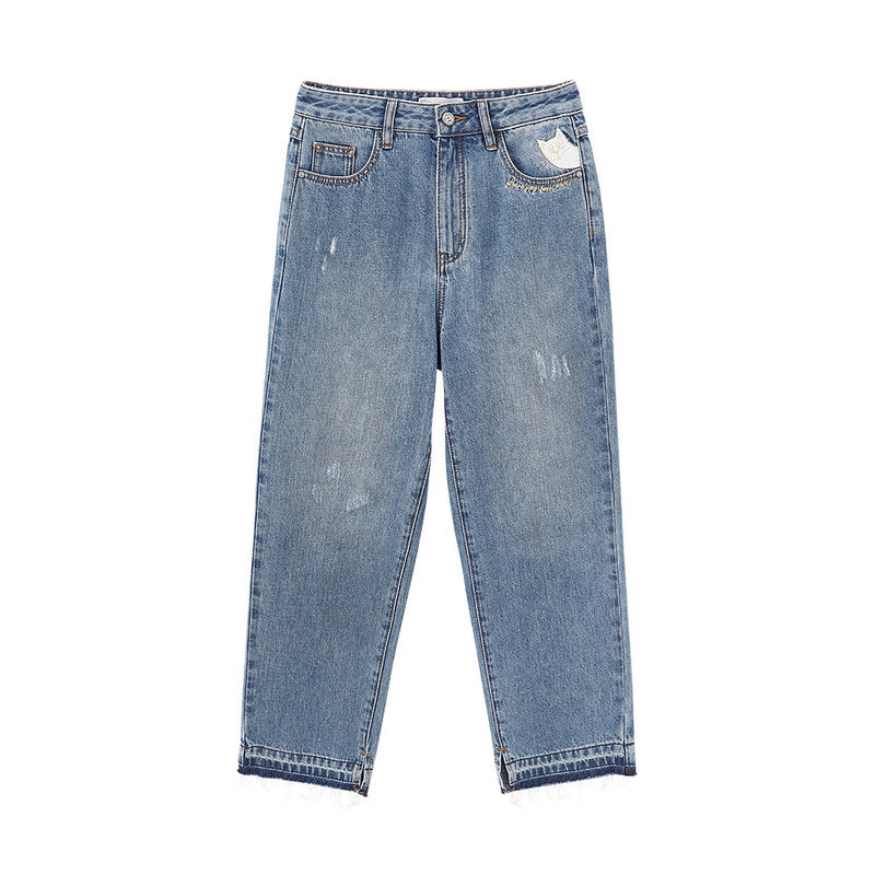 茵曼旗舰店早秋款茵蔓九分牛仔裤 茵曼翰飞牛仔裤