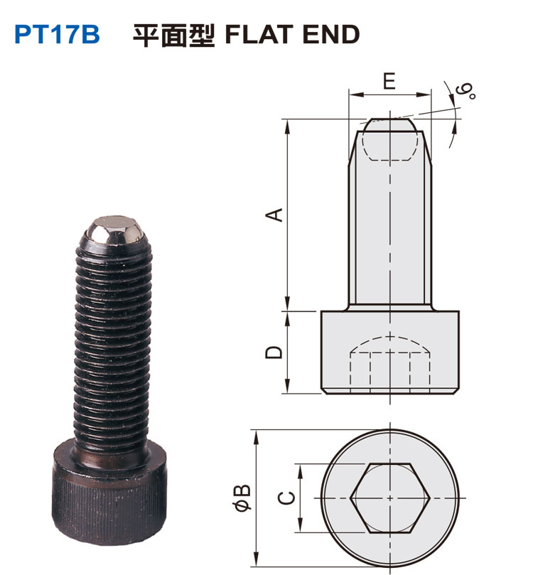 PT17B-1025现货促销平面型动向钢珠螺杆M6大平头9度转动-图2