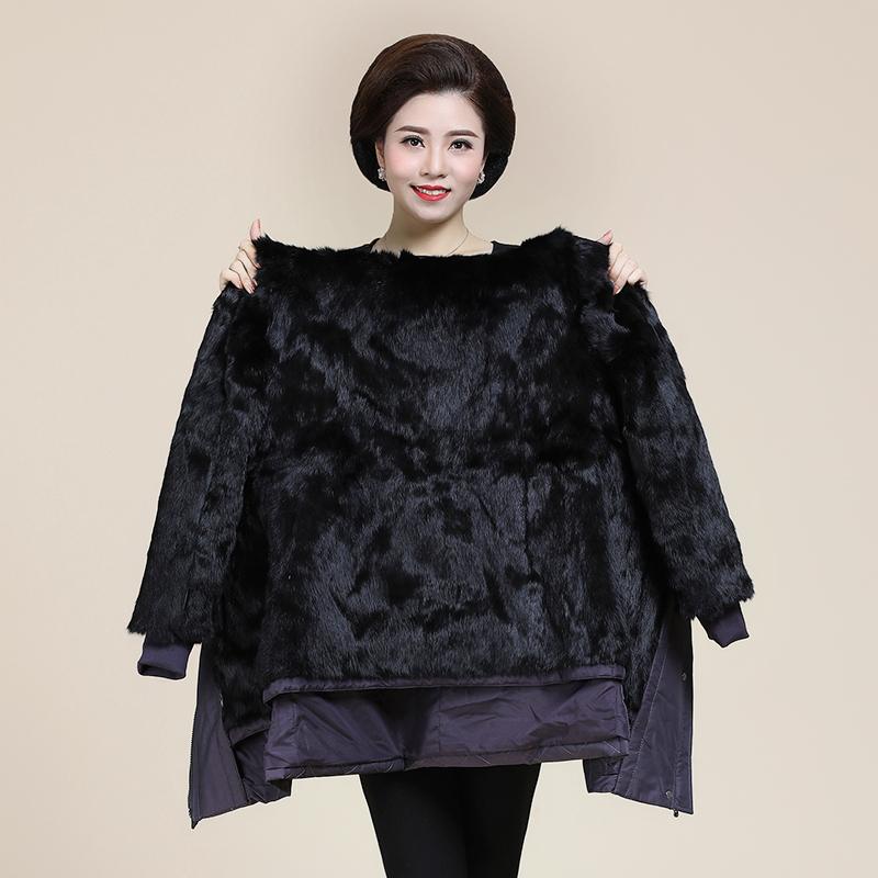 妈妈冬季中长款獭兔内胆尼克服 冬窝皮草