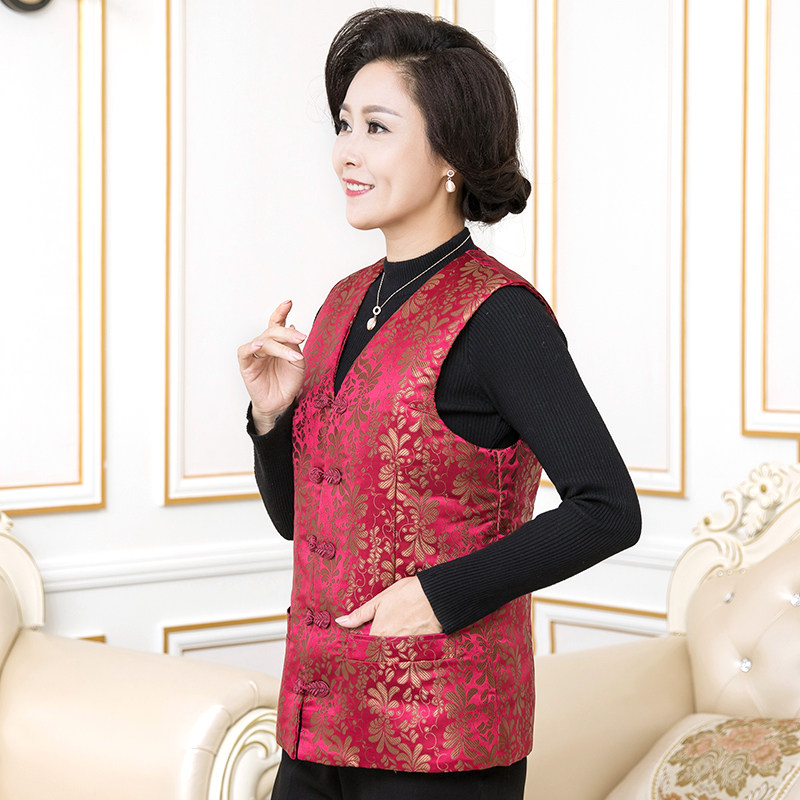 中老年人女装秋装妈妈唐装羊毛马甲 冬窝中老年女装