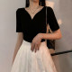 Collarbone V-neck slimming summer, chic ແລະມີຄວາມຮູ້ສຶກສູງສຸດ