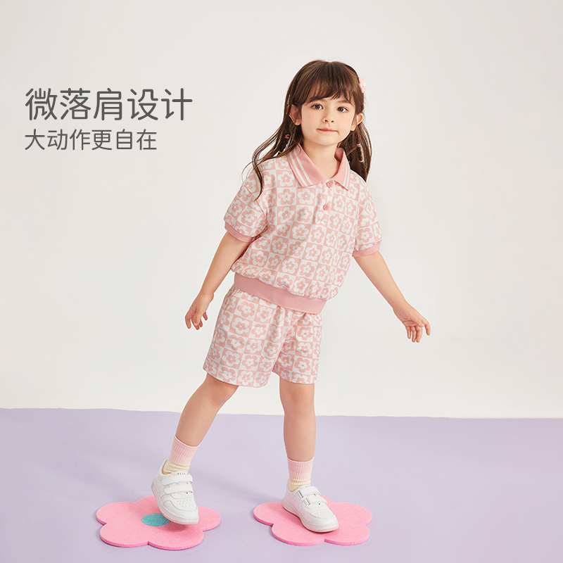 jellybaby宝宝夏季衣服儿童粉色夏装小女孩衣服时髦6运动套装女童 - 图3