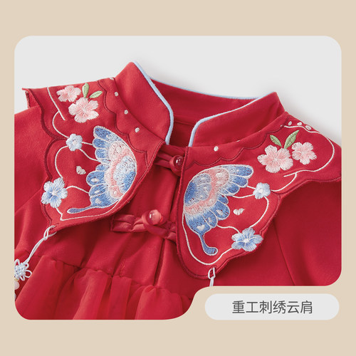 [抗菌]婴儿红色哈衣冬装幼童抓周新生儿爬服新生礼盒装女童连体衣 - 图1