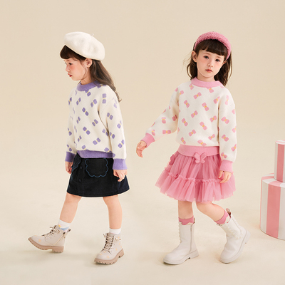 杰里贝比女小童春秋冬圆领毛衣