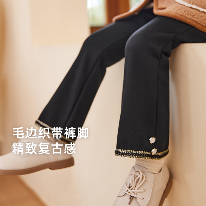 女童加绒喇叭裤2024女孩秋冬洋气裤子宝宝秋季时髦长裤小童休闲裤
