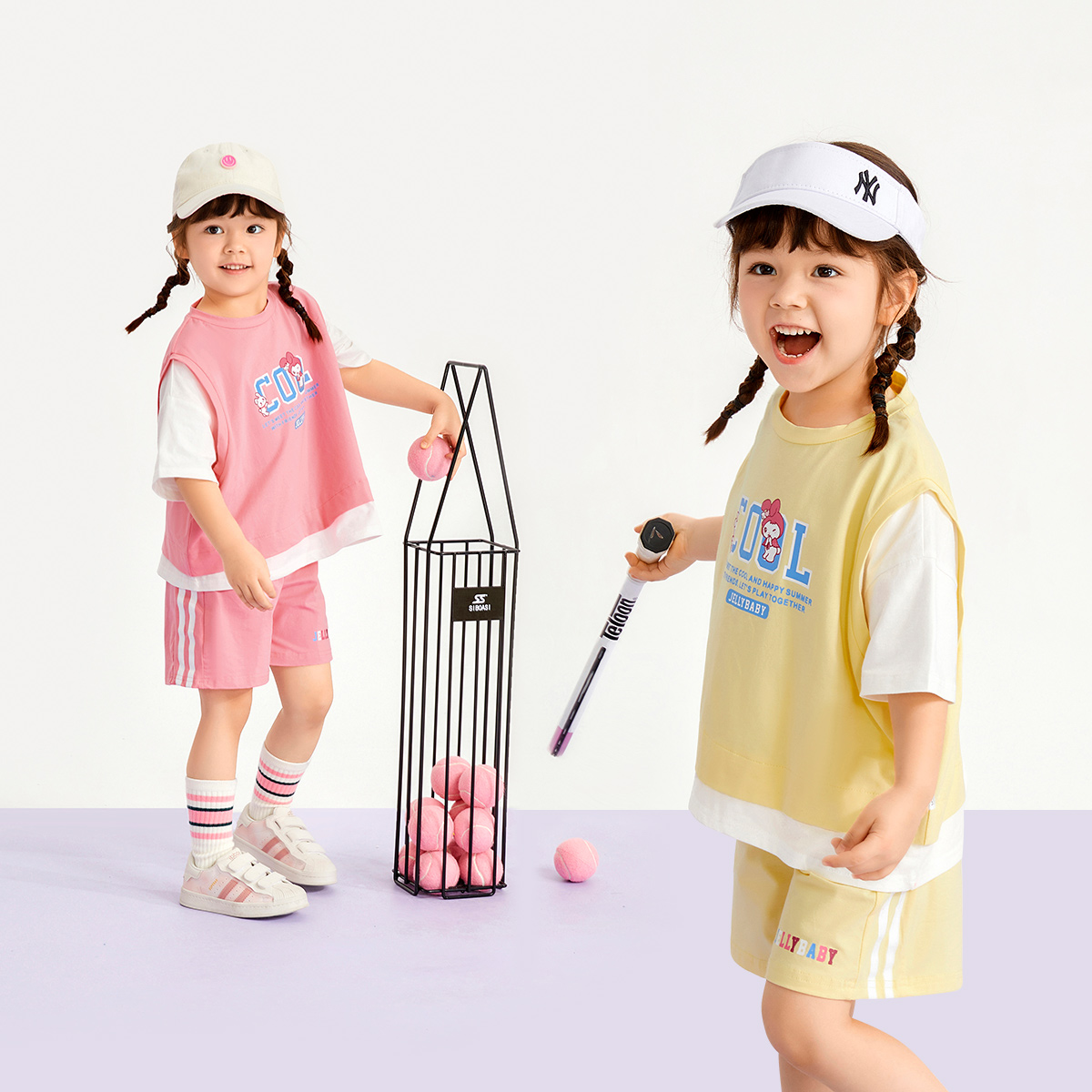 jellybaby儿童衣服女小童假两件宝宝篮球服夏装6岁女童运动服套装