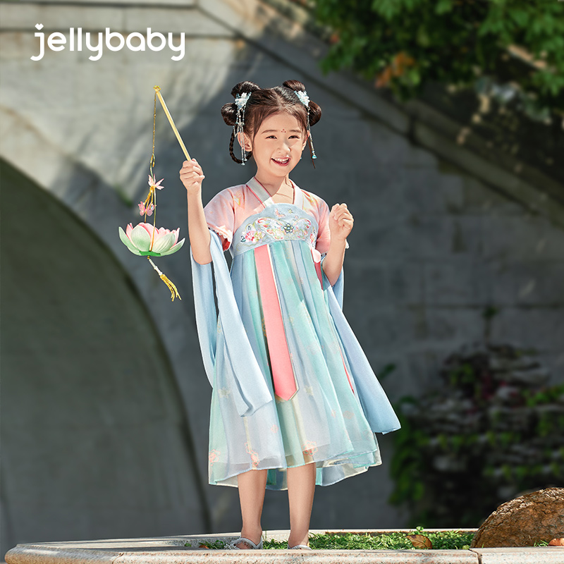 jellybaby儿童连衣裙夏装宝宝新款唐装古风裙子夏季5岁汉服女童夏