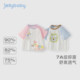 7A Antibacterial Children's Short Sleeve T-shirt Girls Summer Cartoon Clothes Boys Contrast Color Baby Cute Round Collar Top