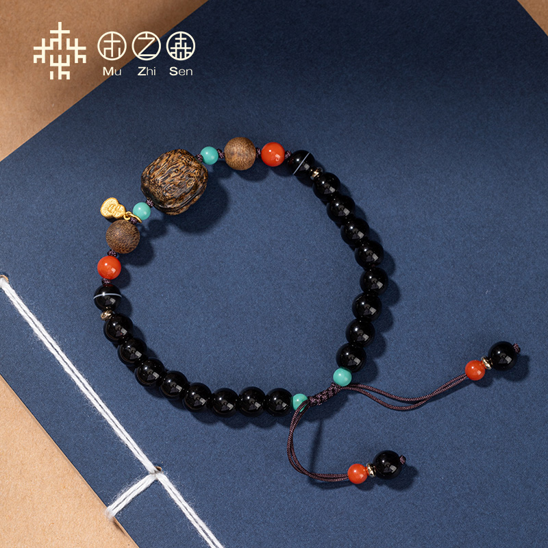 【核家欢乐】金三角沉香佛珠手串13*12MM天然黑棋老料原创木手链
