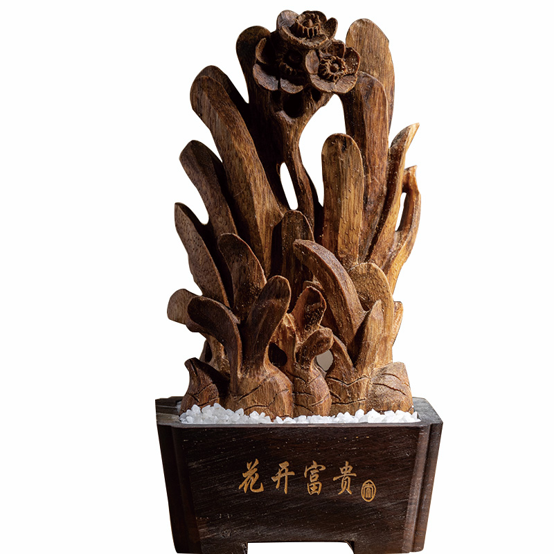花【开富贵】印尼沉香风水摆件430g天然高山土沉老料室内雕件保真 - 图3