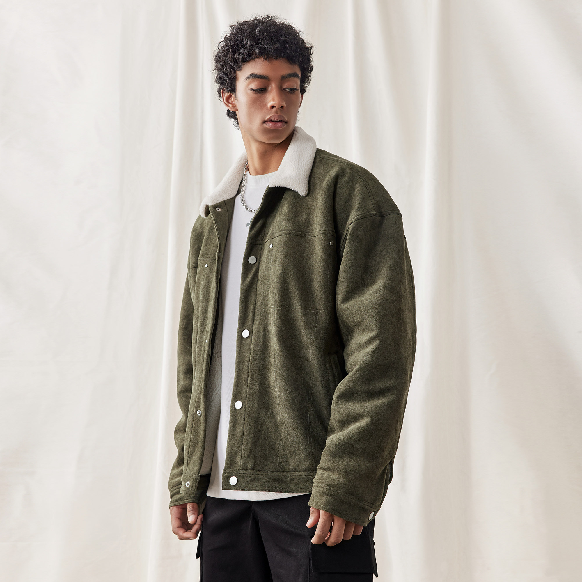 bdpowerup麂皮绒复古夹克外套男简约运动翻领羊羔绒外套男宽松,淘宝优惠券,粉丝福利购,淘宝优惠卷