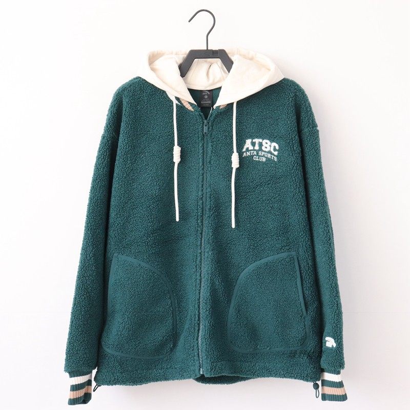 安踏女羊羔绒连帽外套冬款加厚保暖宽松针织运动上衣162348712,淘宝优惠券,粉丝福利购,淘宝优惠卷