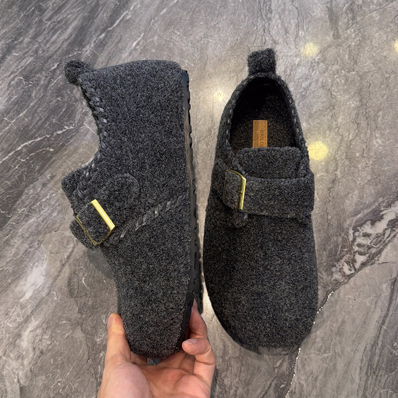 舒适显脚小~毛呢内增高加绒勃肯鞋女2025冬新款小众皮带扣乐福鞋,淘宝优惠券,粉丝福利购,淘宝优惠卷